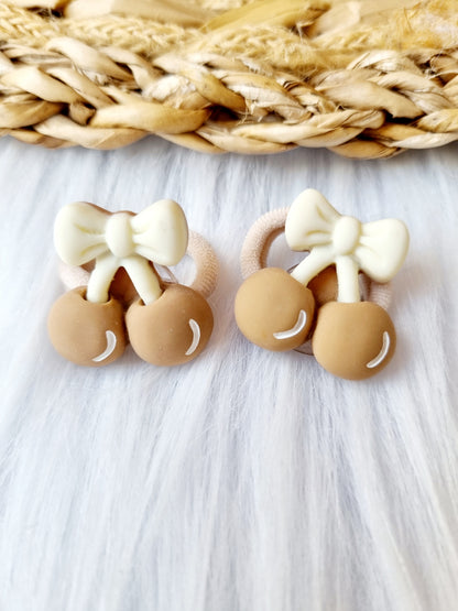 Mini haar elastiekjes Kersjes 2 stuks bruin