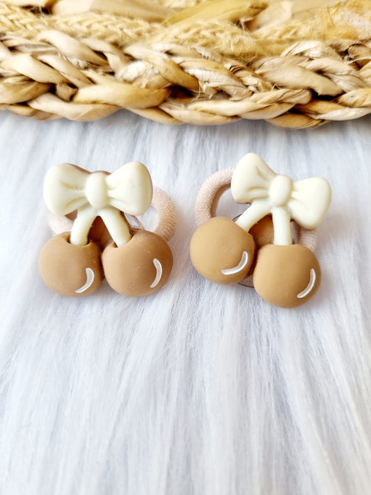 Mini haar elastiekjes Kersjes 2 stuks bruin