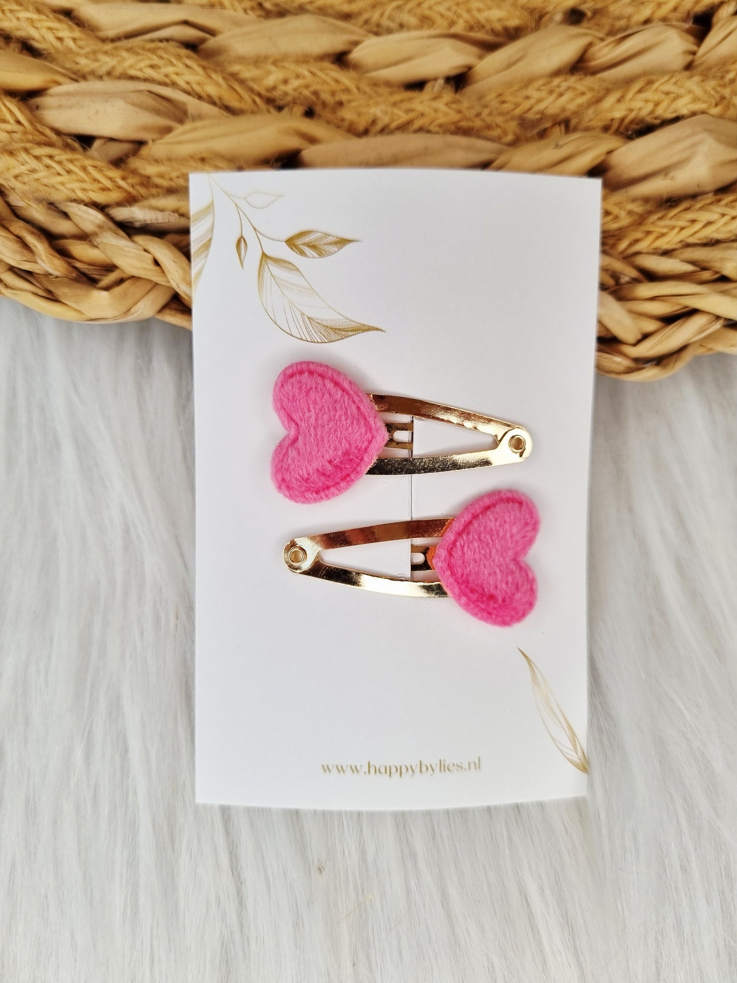 Haarspeldje Hart bont 2 stuks roze