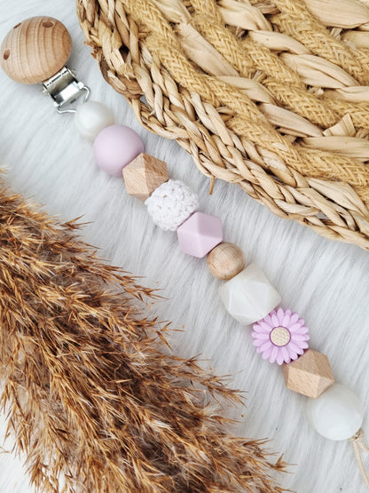 Speenkoord met naam - Daisy Lila, pearl
