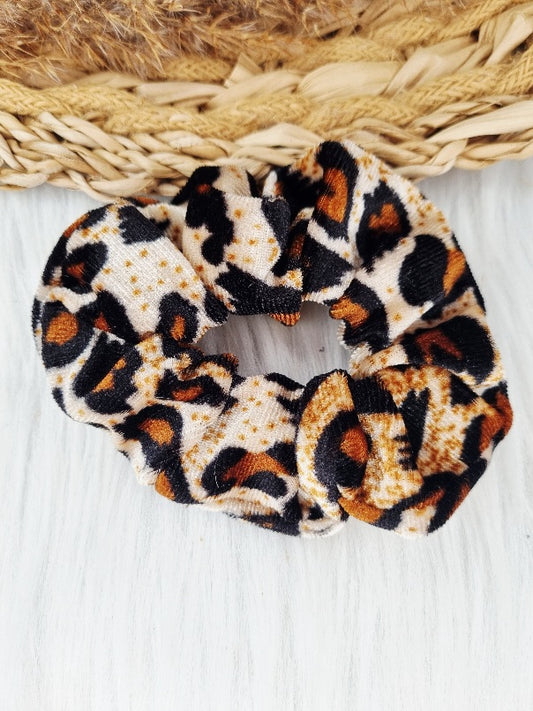 Velvet scrunchie meisje | Zachte fluwelen scrunchie | Leopard beige, zwart, bruin, camel