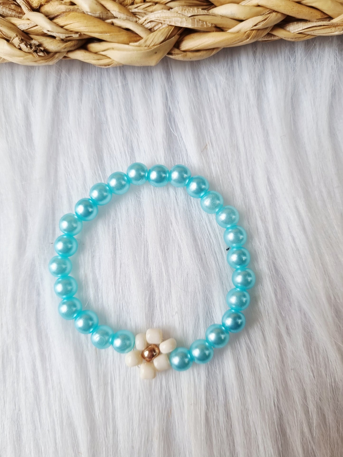 Kinder armband Pearl daisy single aqua