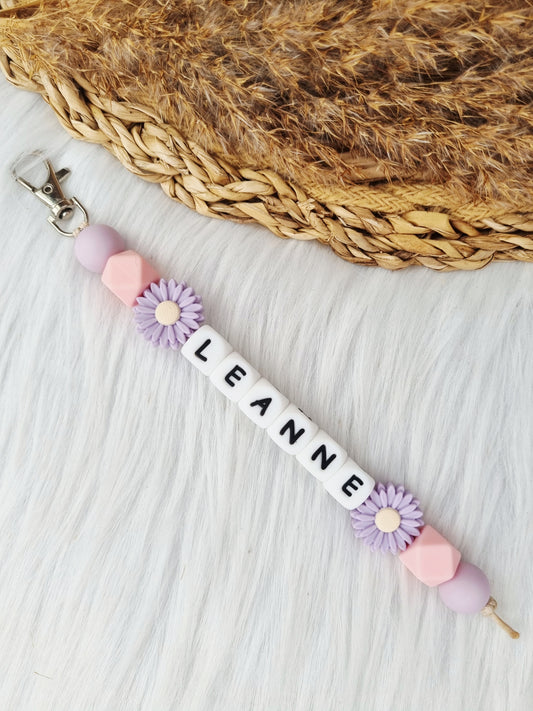 Sleutelhanger Daisy 2 bloemen (Jouw eigen ontwerp) daisy lila, babypink, lila
