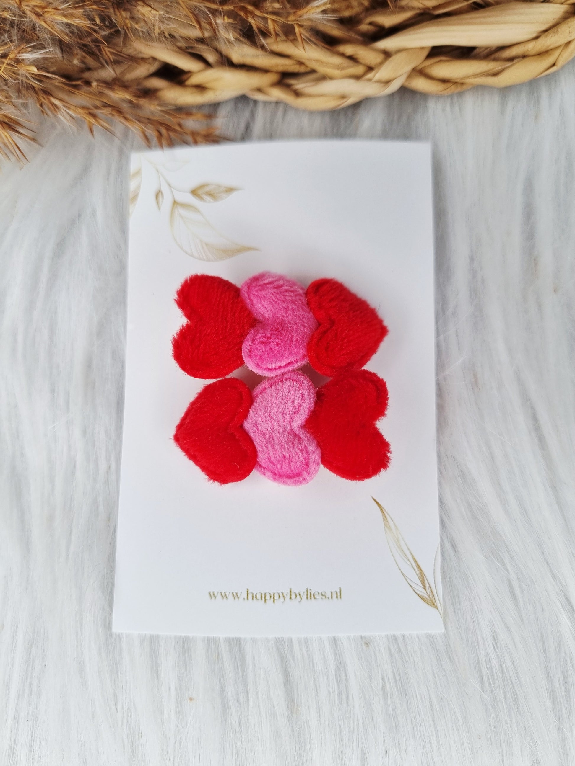 Haarspeldje Alligator hart bont rood/roze 2 stuks