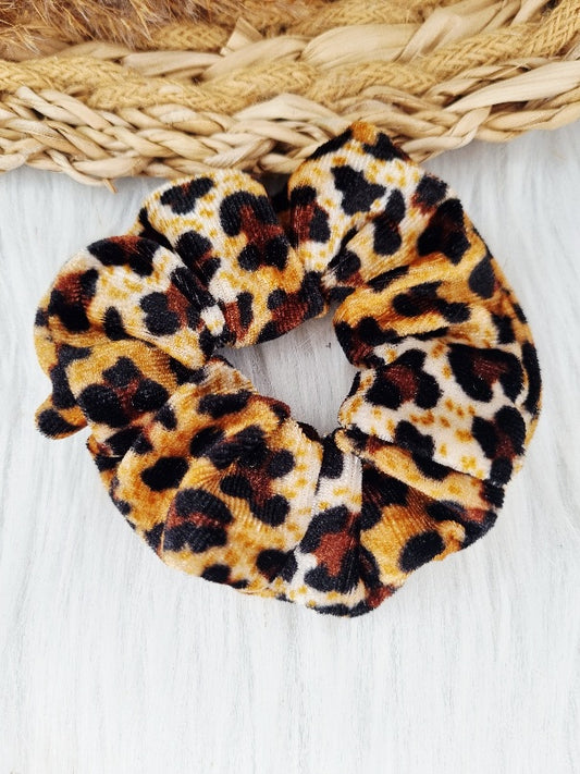 Velvet scrunchie meisje | Zachte fluwelen scrunchie | Leopard beige, zwart, bruin, camel