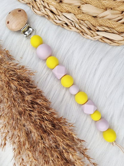 Speenkoord met naam - Colorblocking lila,geel