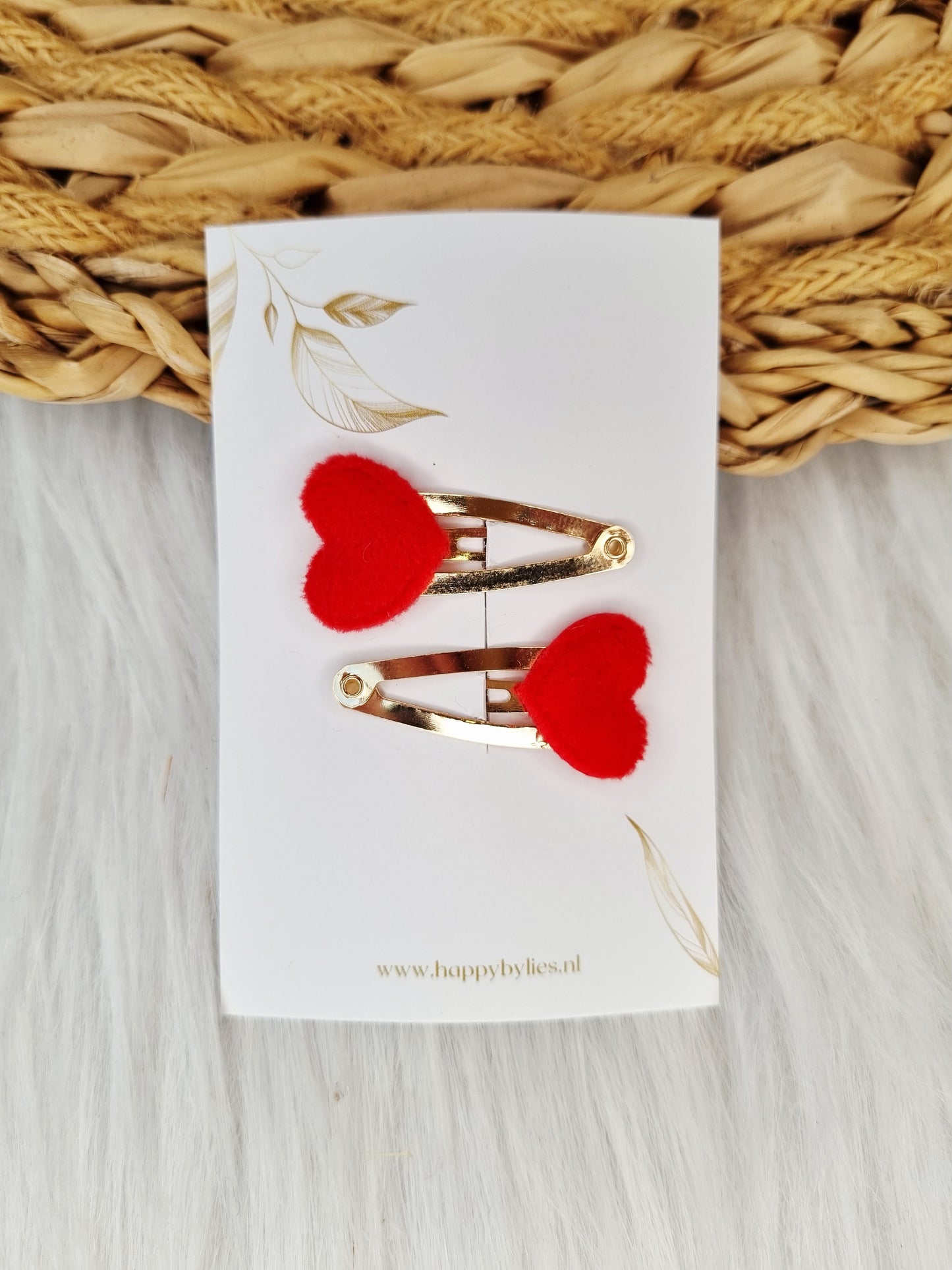 Haarspeldje Hart bont 2 stuks rood