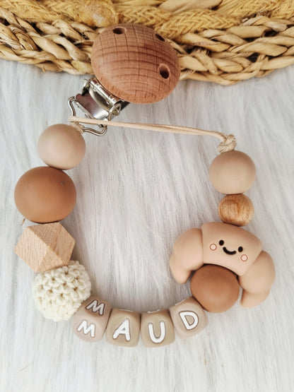 Speenkoord met naam Croissant mokka, peach brons