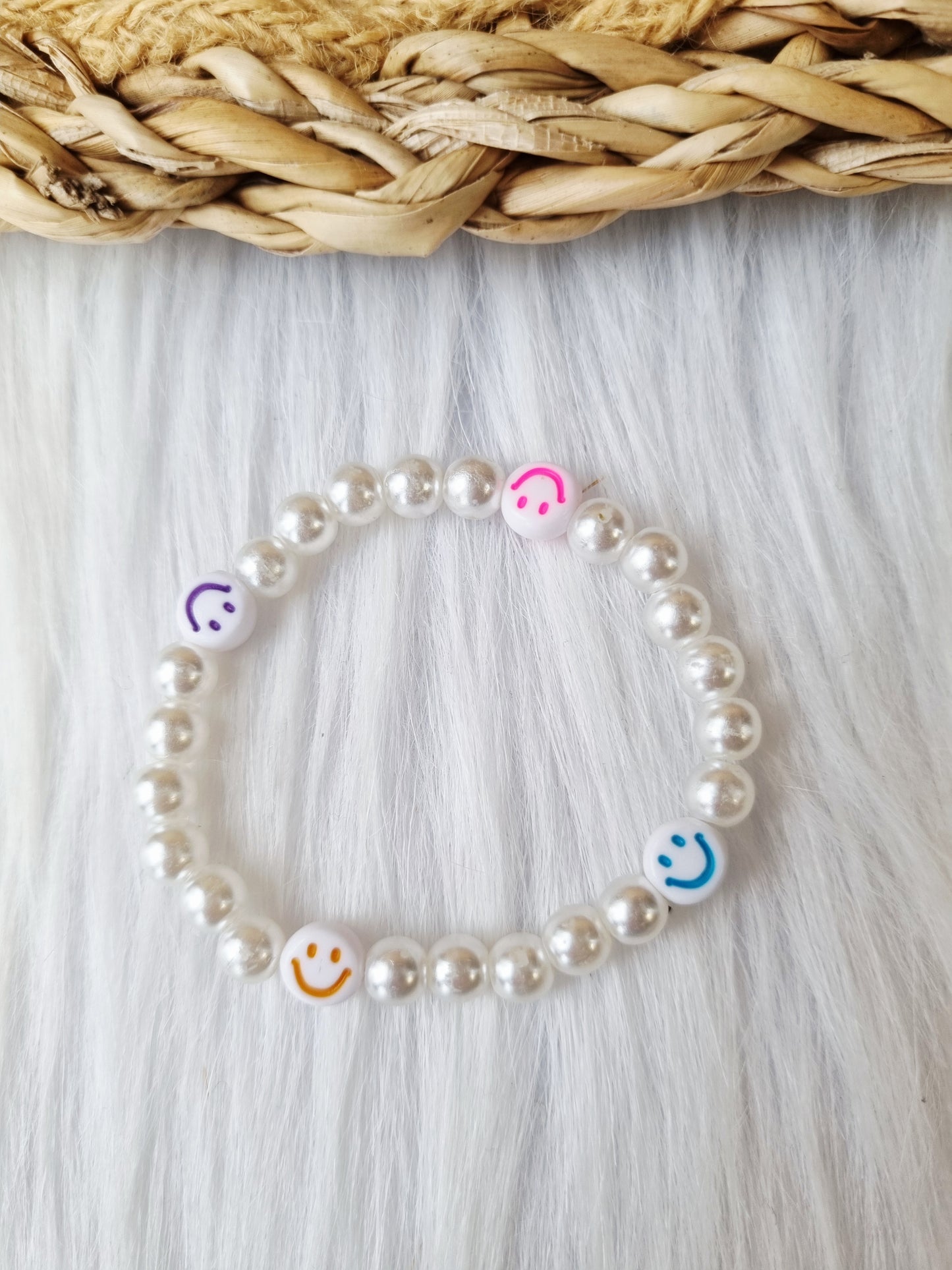 Kinderarmband - Pearl smiley colors wit