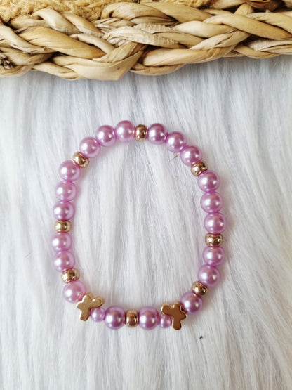 Kinderarmband - Pearl vlinder goud lila