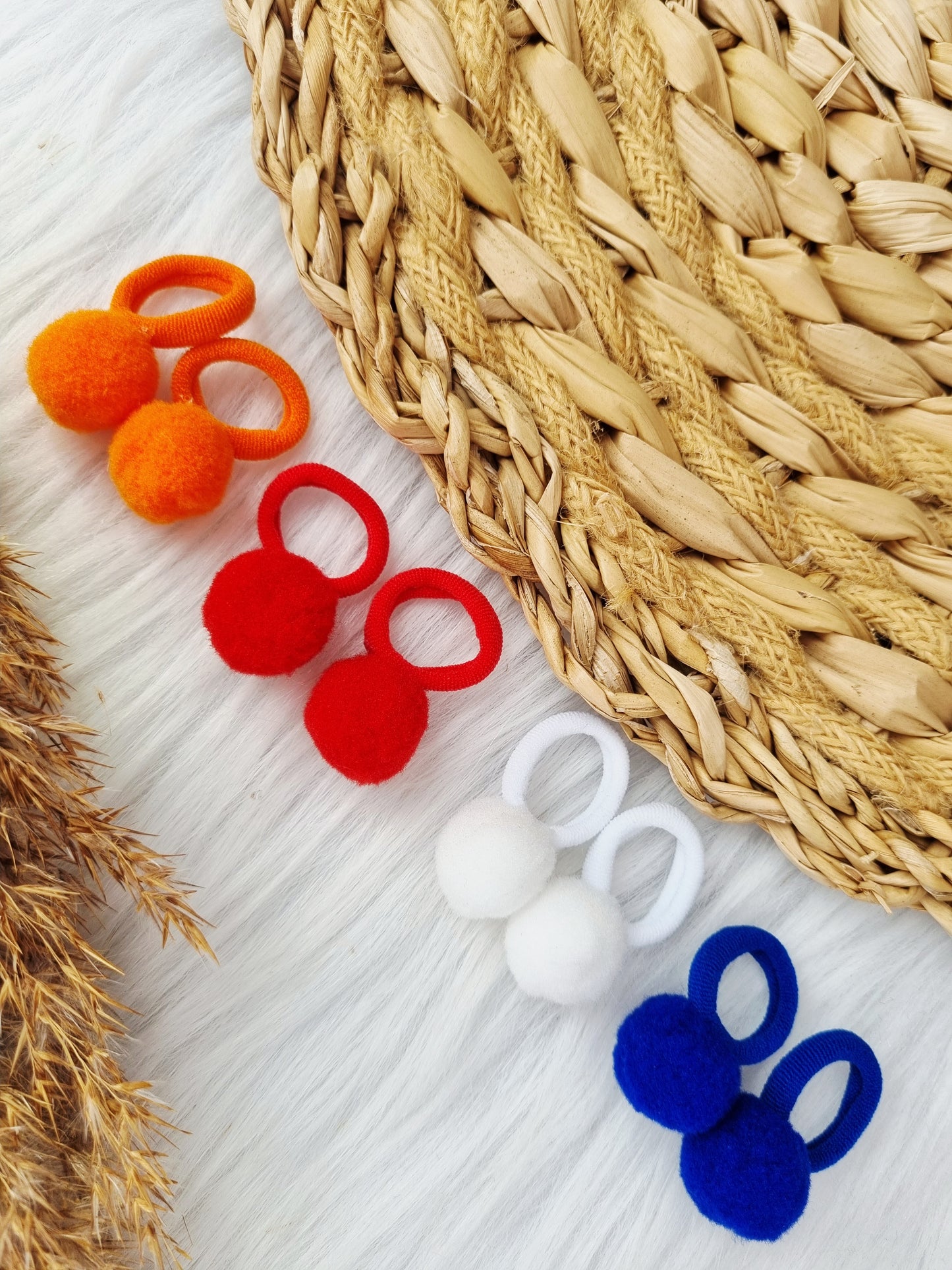 Mini haarelastiekjes met pompons – Koningsdag editie 8 stuks