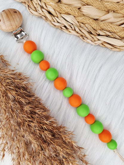 Speenkoord met naam - Colorblocking groen,oranje