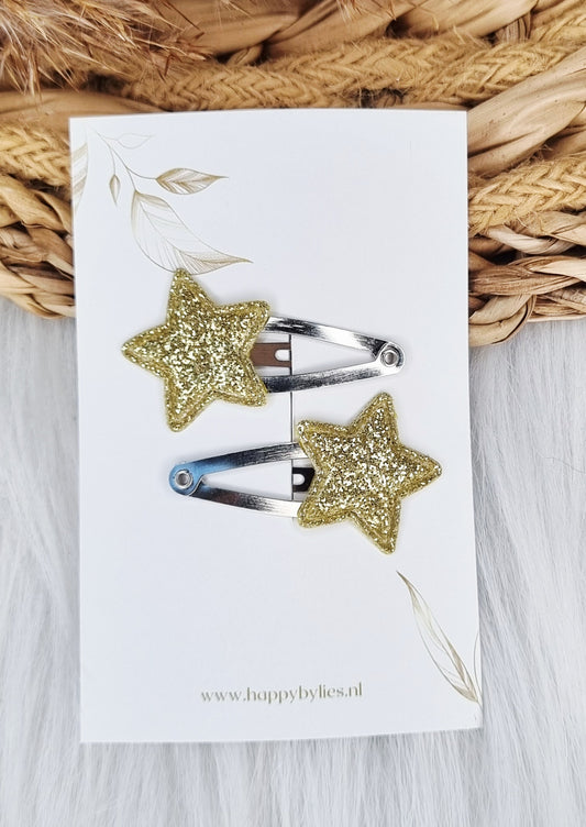 Haarspeldje Ster glitter goud 2 stuks