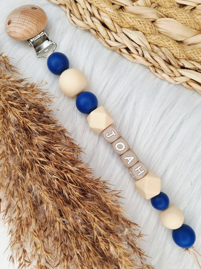 Speenkoord met naam - Colorblocking marine.vanille