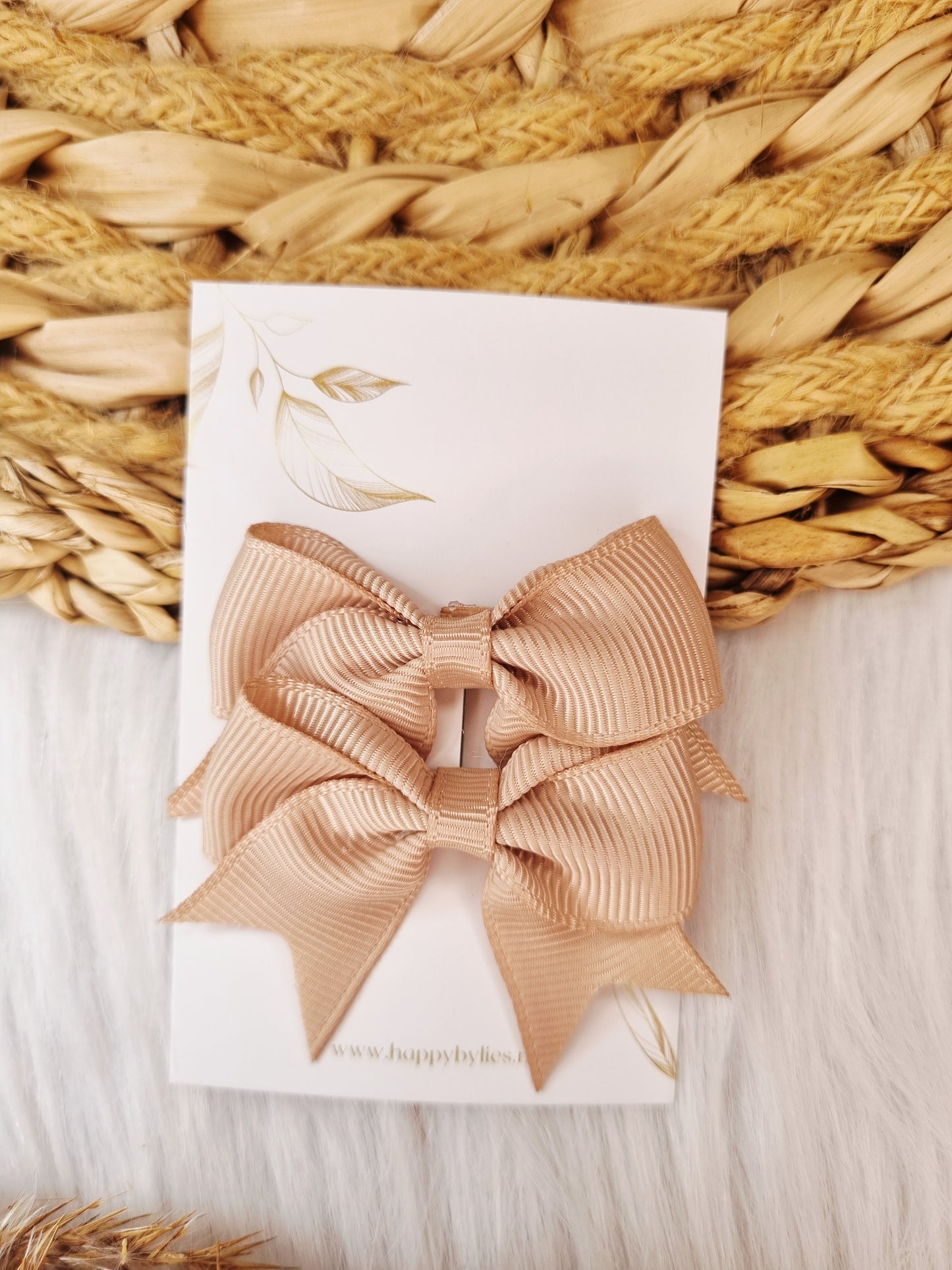 Haarspeldje Strik (lint) Esmee 2 stuks beige