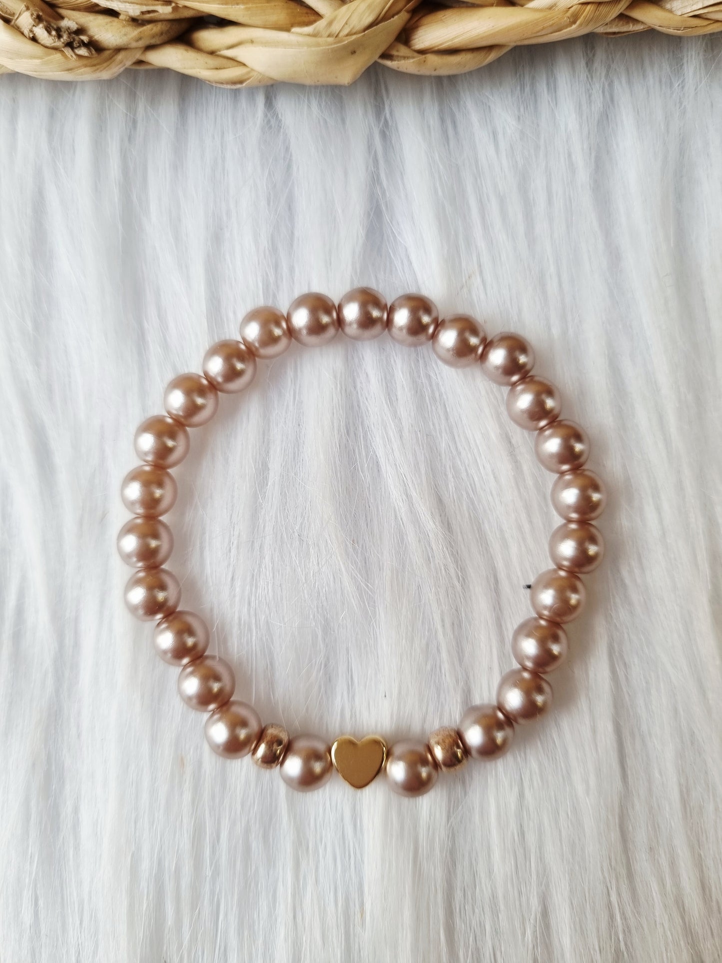 Kinder armband Pearl hart bruin