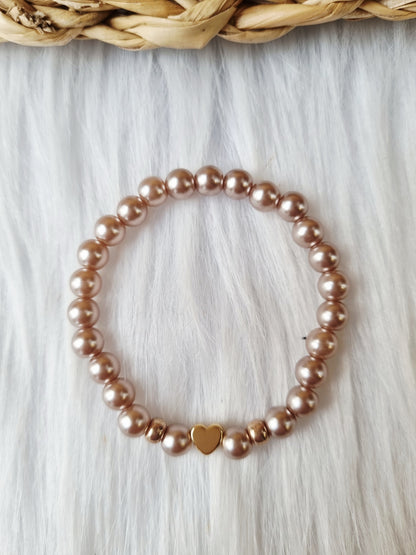 Kinder armband Pearl hart bruin