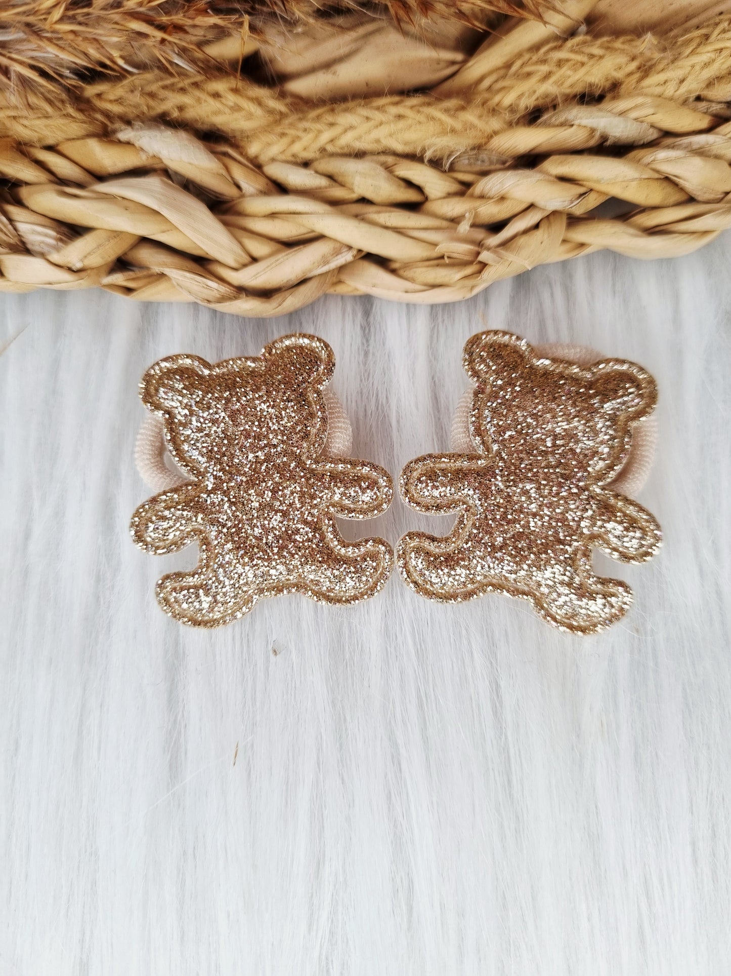 Mini haarelastiekje Beer glitter 2 stuks goud