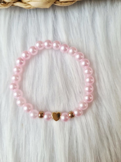 Kinder armband Pearl hart roze