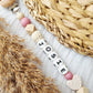 Speenkoord met naam Hart off-white, dusty rose, beige