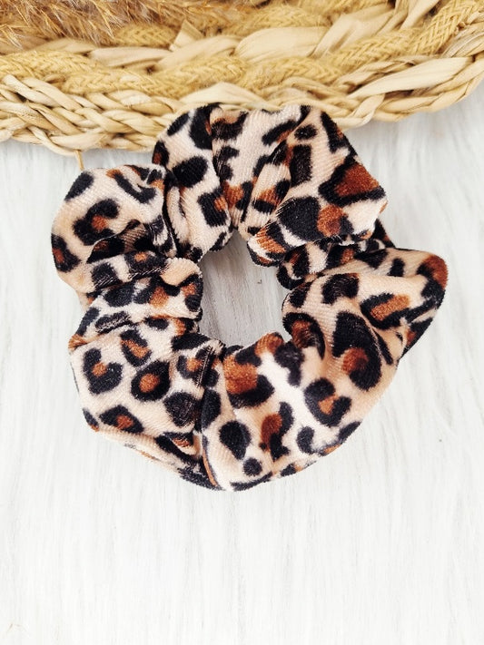 Velvet scrunchie meisje | Zachte fluwelen scrunchie | Leopard beige, zwart, bruin
