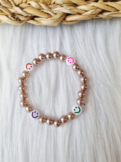 Kinderarmband - Pearl smiley colors bruin