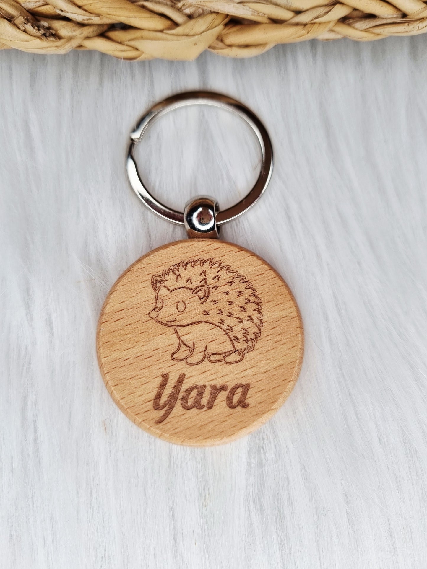 Houten sleutelhanger met naam (gegraveerd) egel