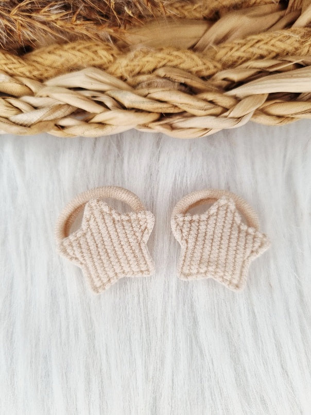 Mini haarelastiekjes Ster rib 2 stuks beige