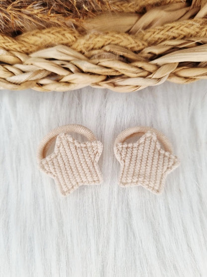 Mini haarelastiekjes Ster rib 2 stuks beige