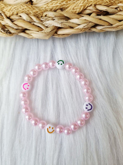 Kinderarmband - Pearl smiley colors roze