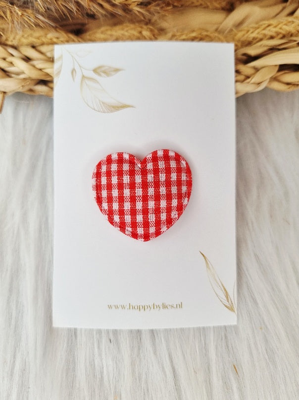 Anti-slip haarspeldje hart ruitjes rood