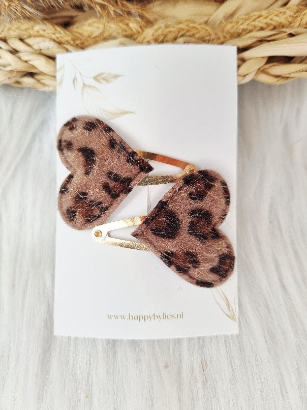  Haarspeldje Leopard 2 stuks hart