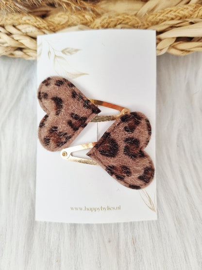  Haarspeldje Leopard 2 stuks hart