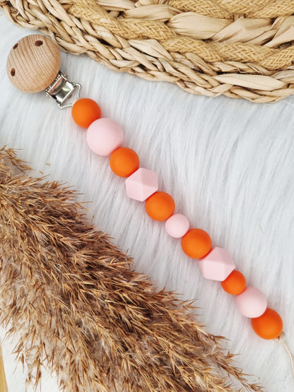 Speenkoord met naam - Colorblocking babypink,oranje