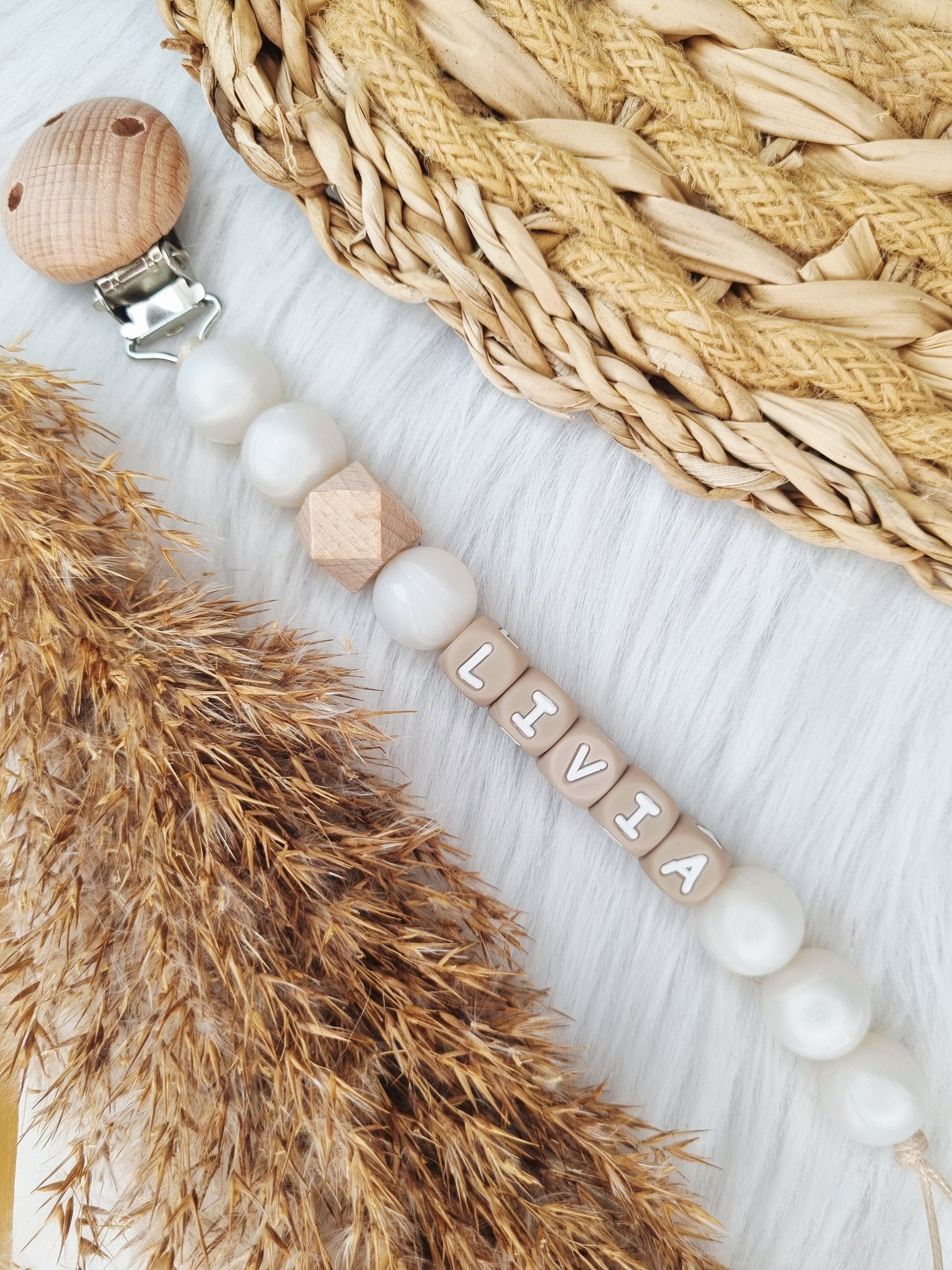 Speenkoord met naam basic pearl