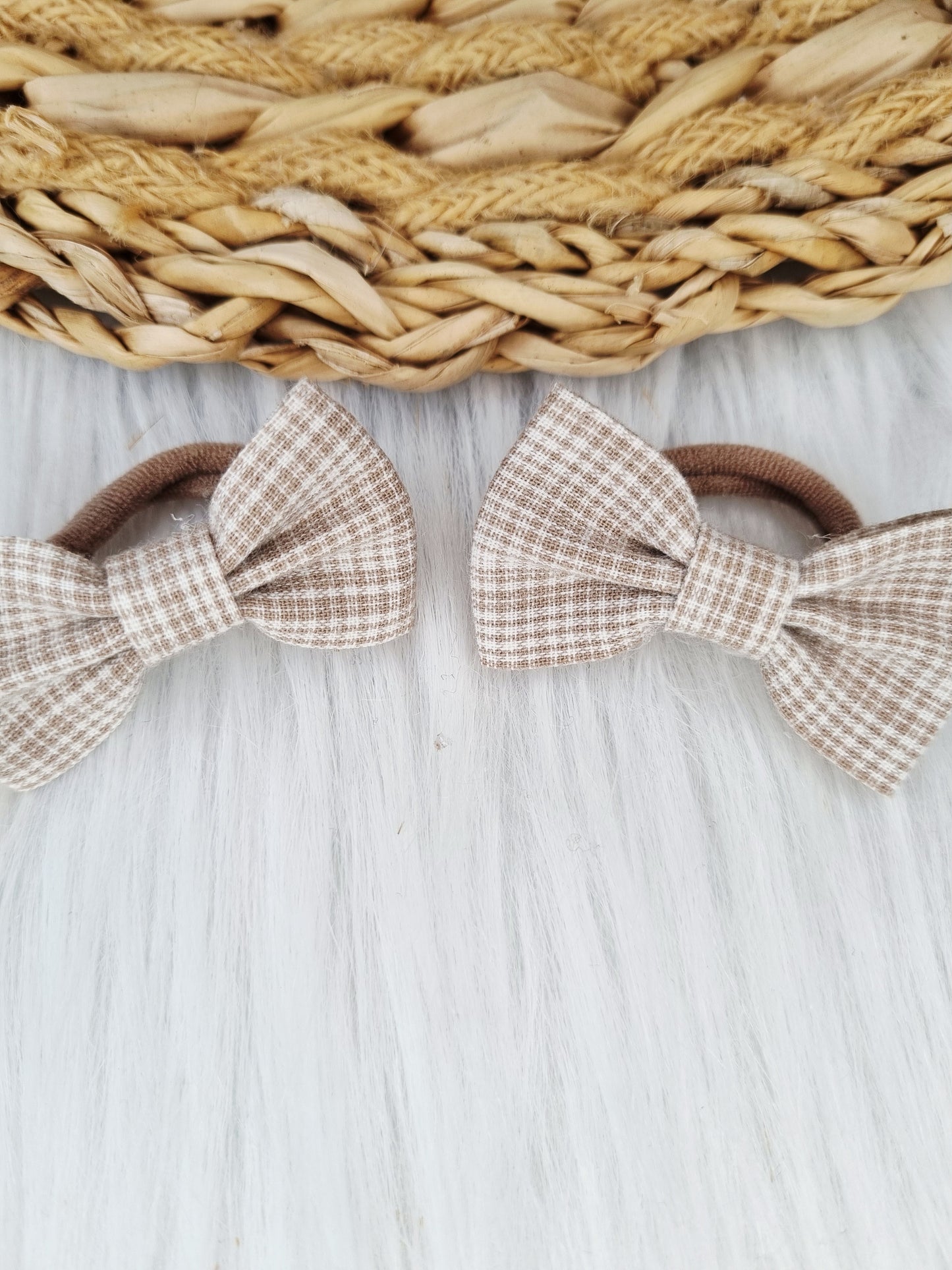 Haarelastiekje strik Zimra 2 stuks ruit kaki