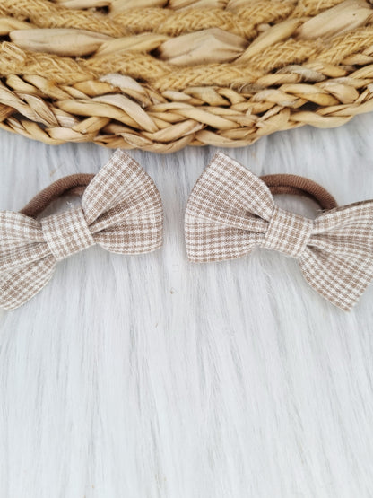 Haarelastiekje strik Zimra 2 stuks ruit kaki