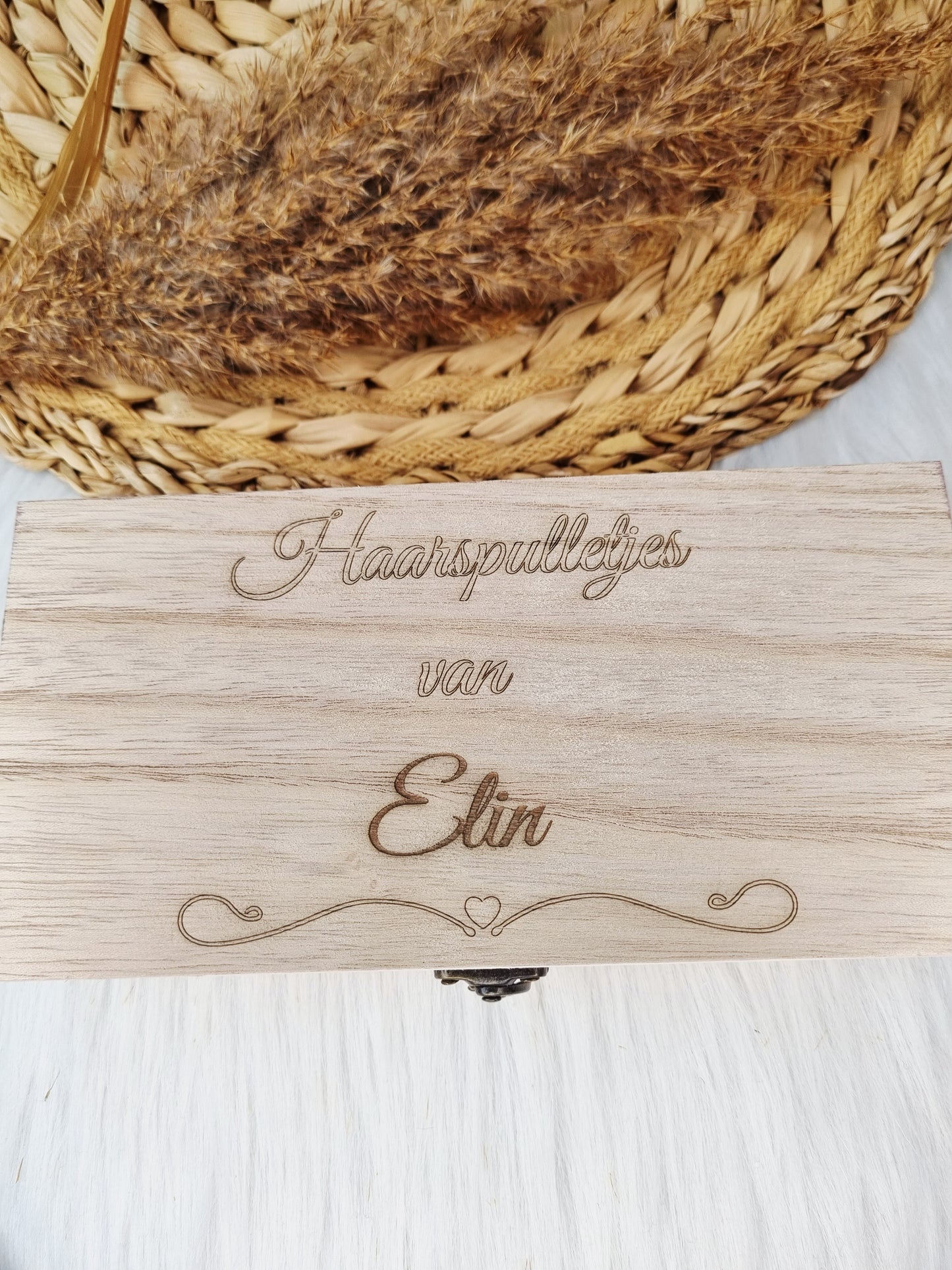 Gepersonaliseerd houten haarspeldjes kistje met naam