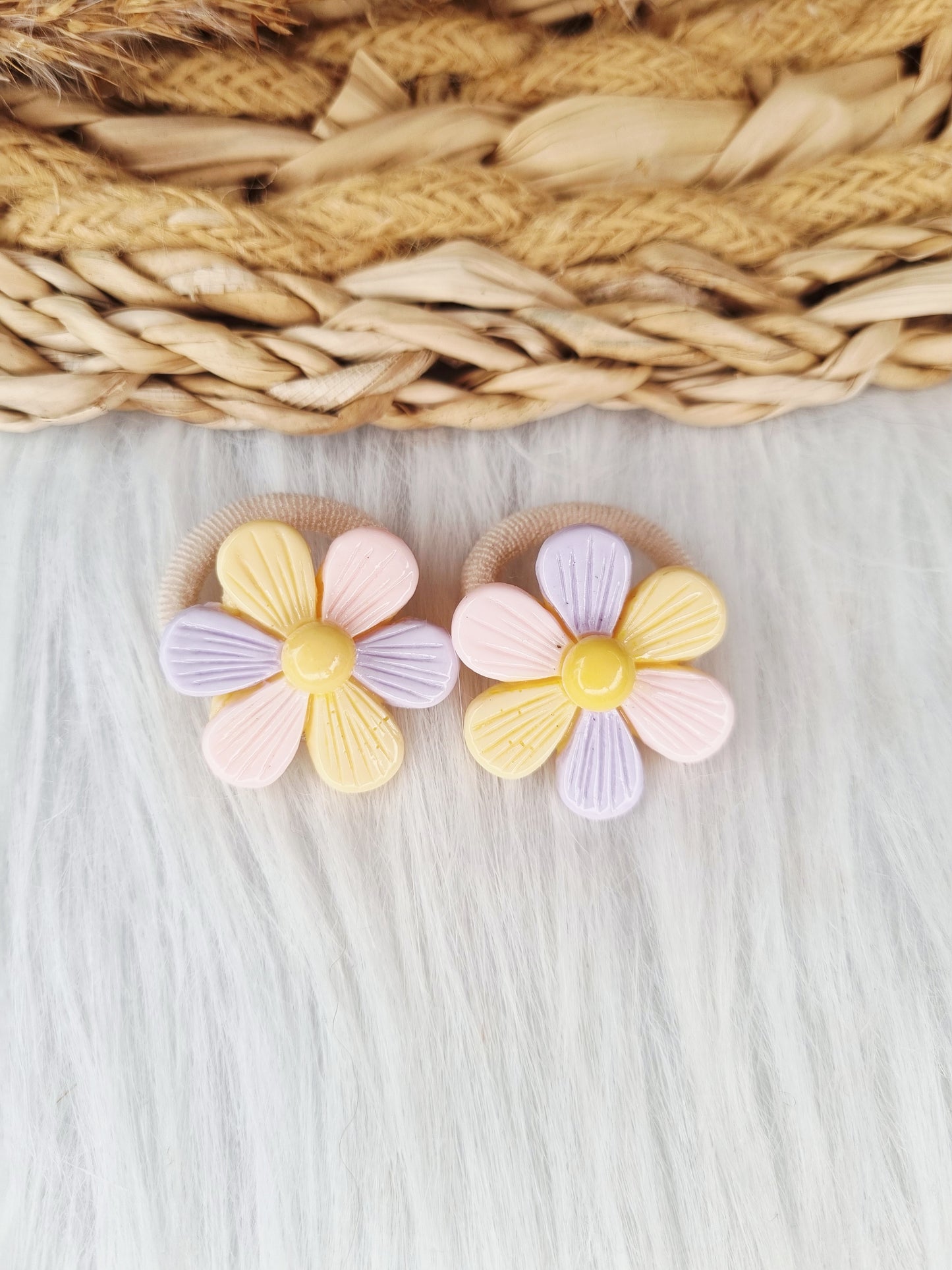 Mini haarelastiekjes Pastel Daisy 2 stuks roze,lila,geel