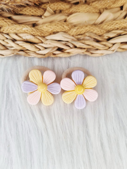 Mini haarelastiekjes Pastel Daisy 2 stuks roze,lila,geel