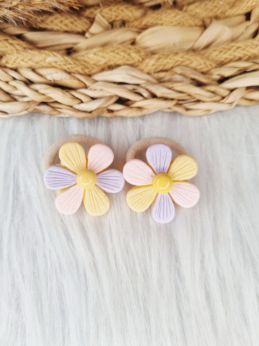 Mini haarelastiekjes Pastel Daisy 2 stuks roze,lila,geel