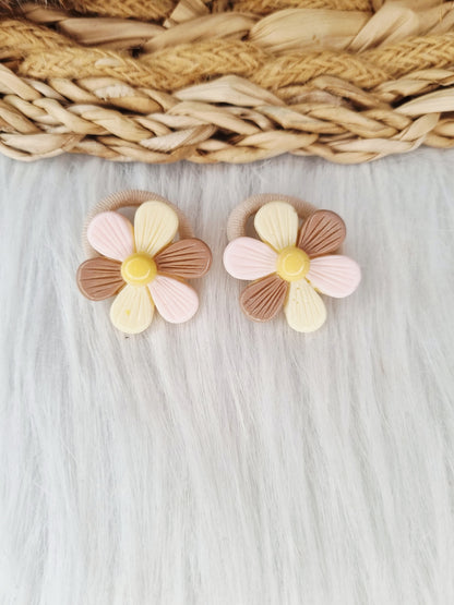 Mini haarelastiekjes Pastel Daisy 2 stuks bruin,creme,roze