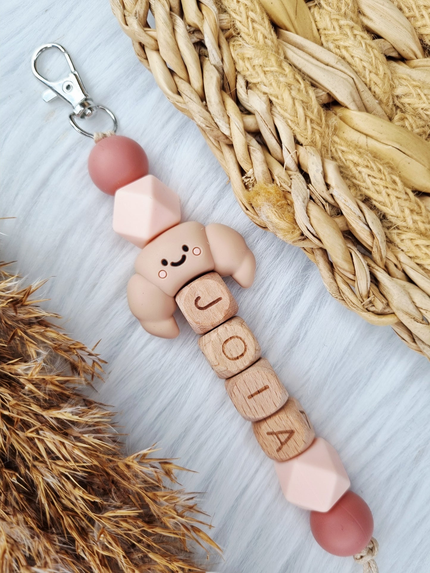 Sleutelhanger croissant woodchuck, light pink