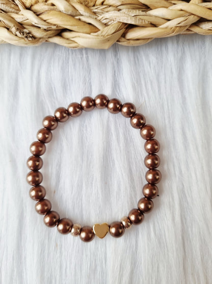 Kinder armband Pearl hart donker bruin