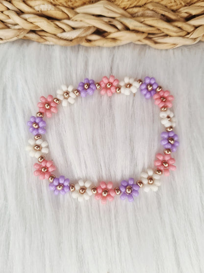 Daisy armband – Miyuki kralen roze,wit,paars