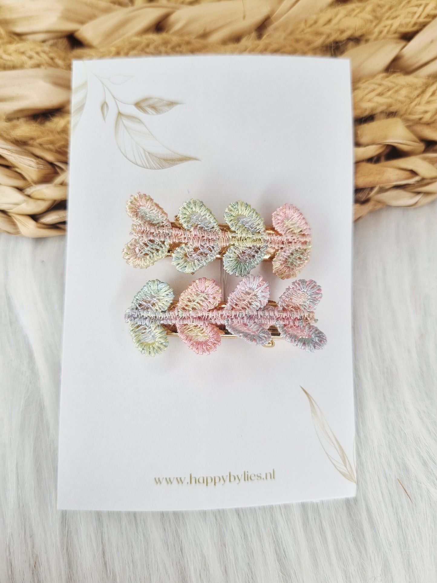 Haarspeldje Aligator hearts pastel 2 stuks