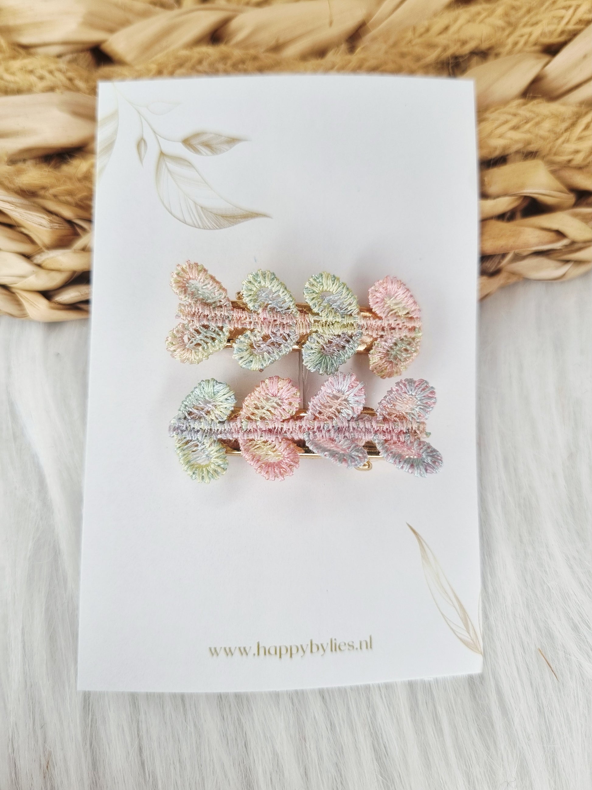 Haarspeldje Aligator hearts pastel 2 stuks