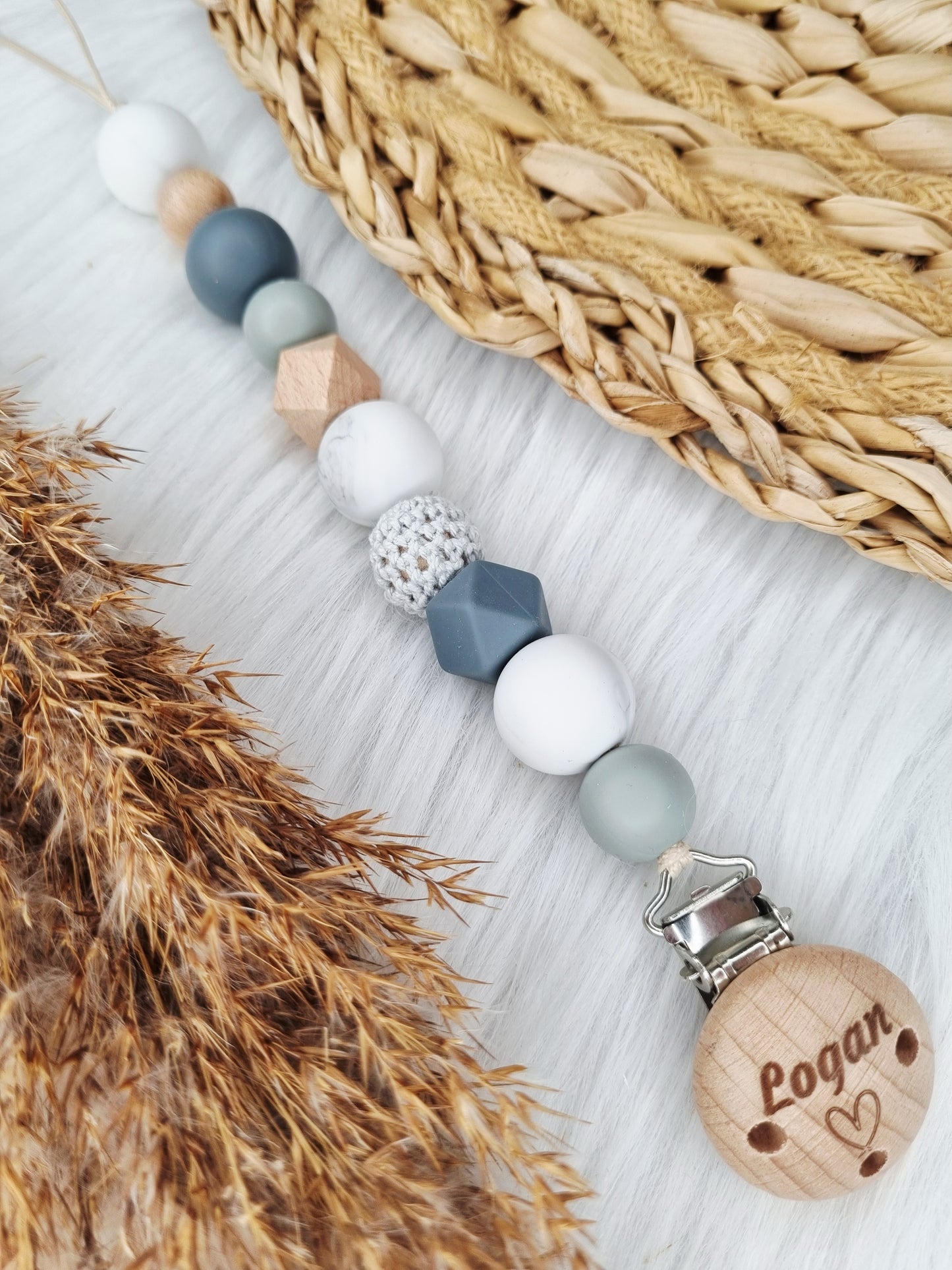 Speenkoord gegraveerd Marble, lichtgrijs, donkergrijs