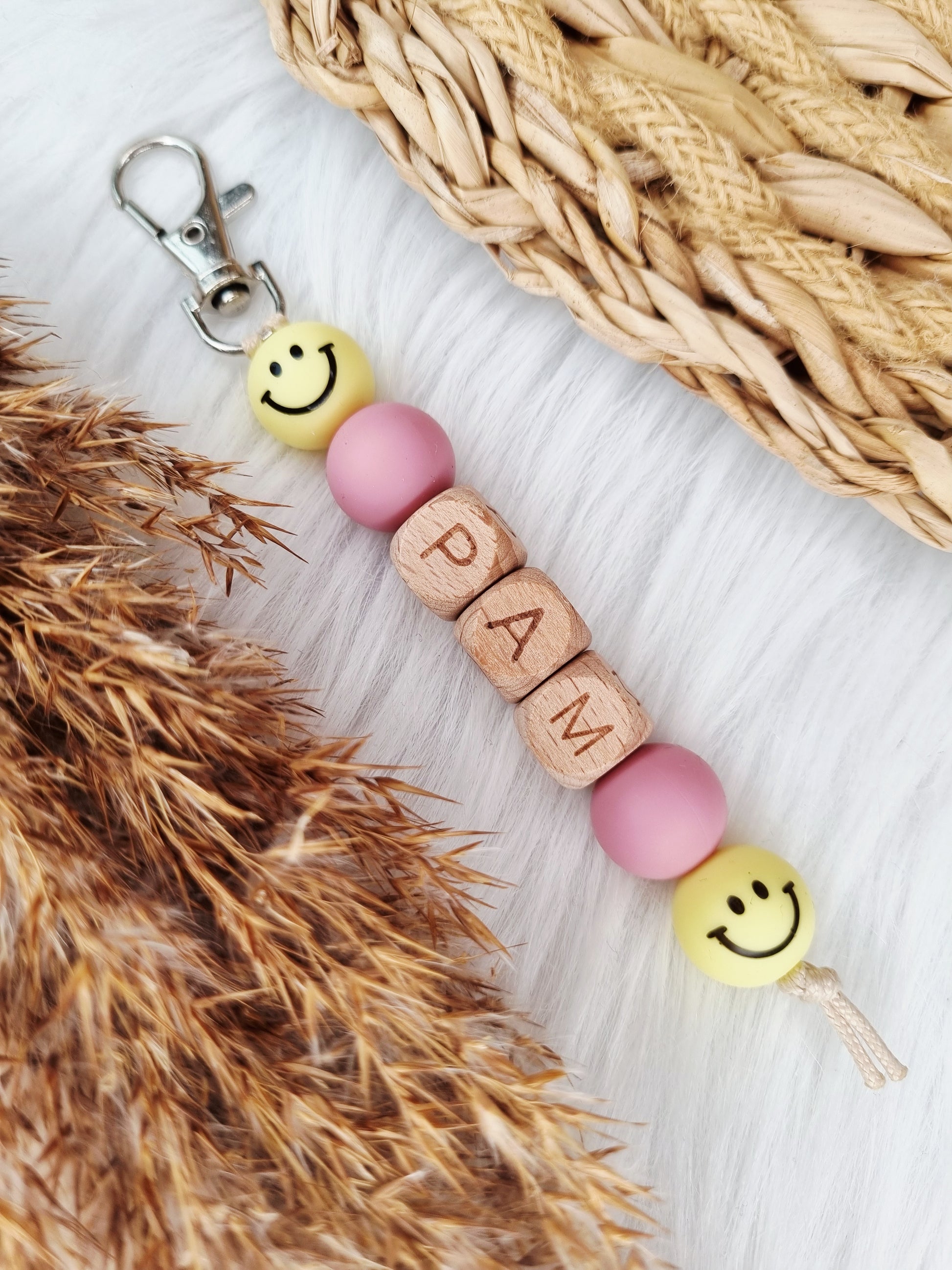 Sleutelhanger Smiley (Jouw eigen ontwerp) dusty rose