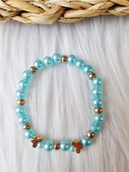 Kinderarmband - Pearl vlinder goud aqua